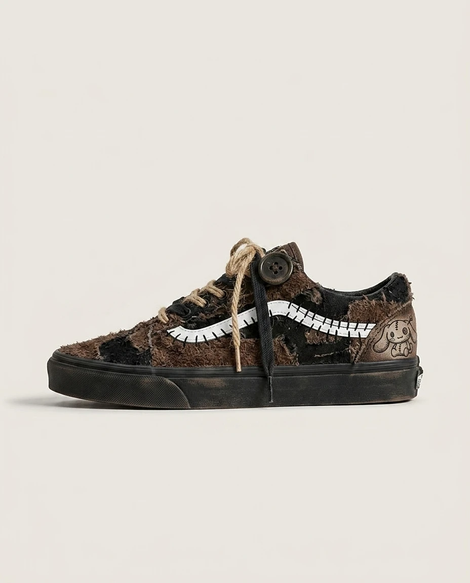 Vans Old Skool Shoes Stitched Voodoo Bear Dark Kawaii Grunge Custom 1 Vans Old Skool Shoes Stitched Voodoo Bear Dark Kawaii Grunge Custom