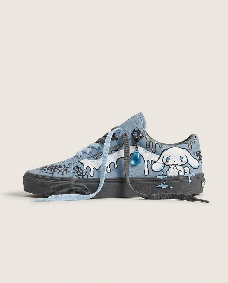 Vans Old Skool Shoes Melted Blue Tears Blue Drip Distressed Finish Custom 1 Vans Old Skool Shoes Melted Blue Tears Blue Drip Distressed Finish Custom