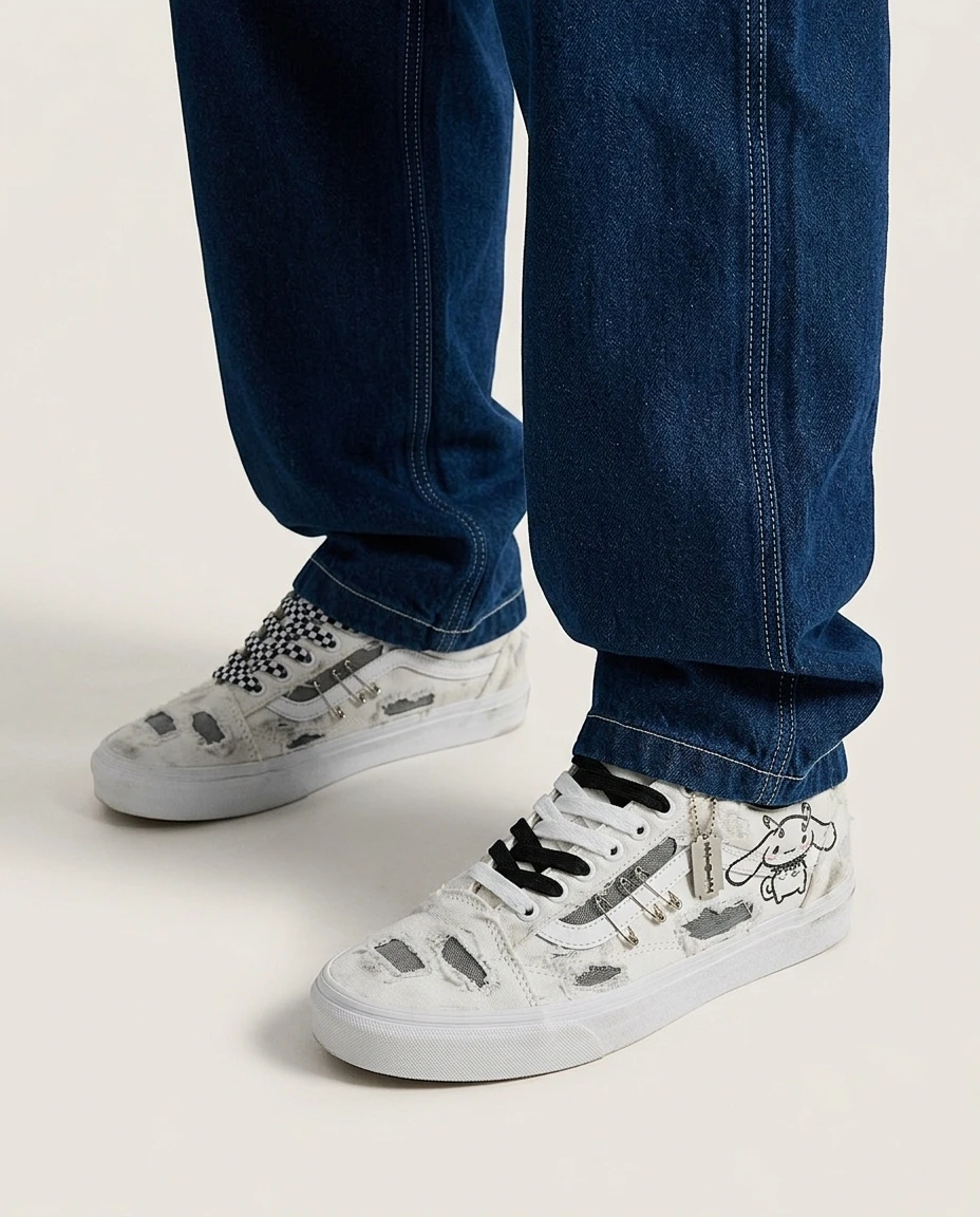 Vans Old Skool Shoes Punk Safety Pin Patchwork Punk Patchwork Styling Custom 2 Vans Old Skool Shoes Punk Safety Pin Patchwork Punk Patchwork Styling Custom - Image 2
