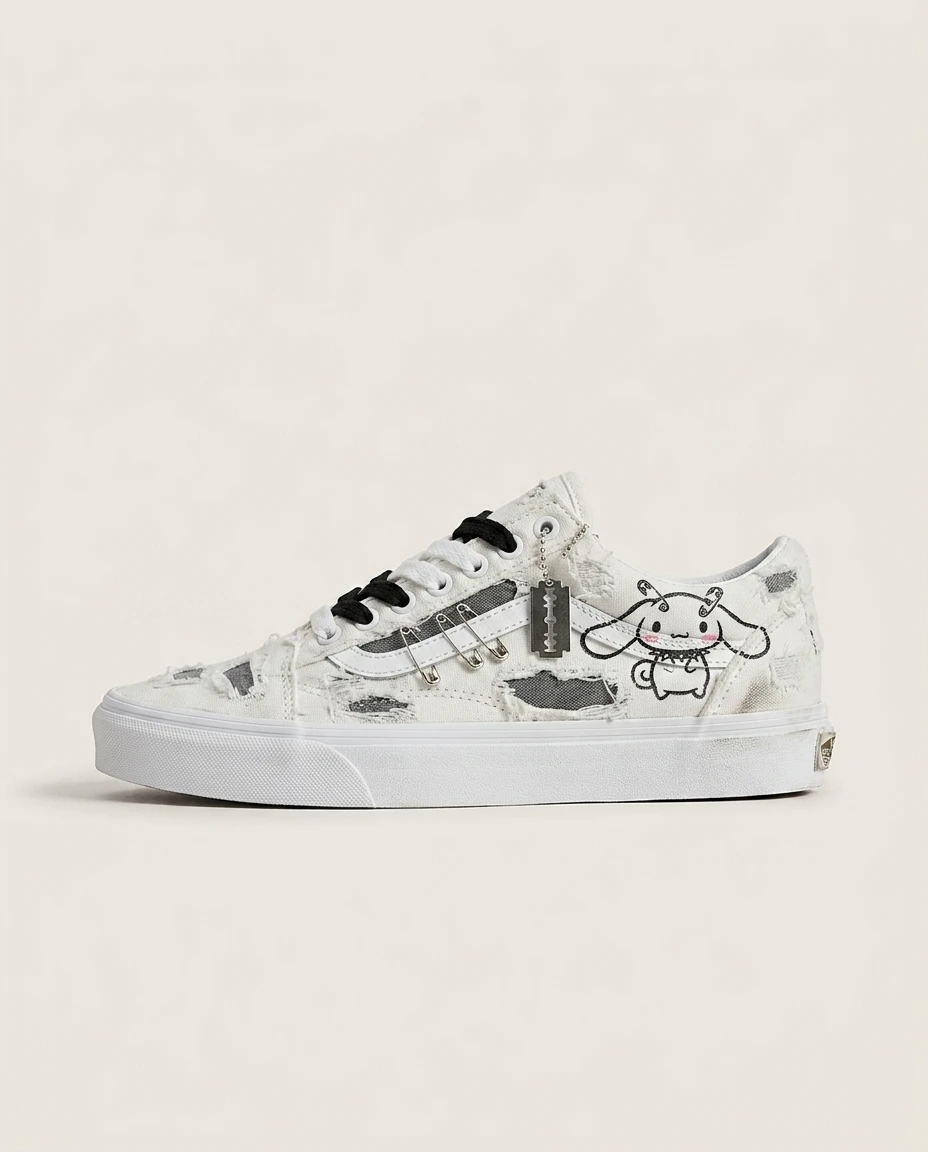 Vans Old Skool Shoes Punk Safety Pin Patchwork Punk Patchwork Styling Custom 1 Vans Old Skool Shoes Punk Safety Pin Patchwork Punk Patchwork Styling Custom