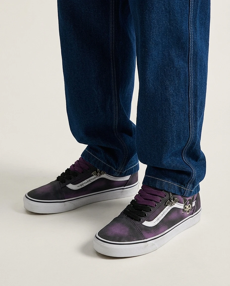 Vans Old Skool Shoes Gothic Purple Night Tattoo In Charcoal And Toxic Purple Custom 2 Vans Old Skool Shoes Gothic Purple Night Tattoo In Charcoal And Toxic Purple Custom - Image 2
