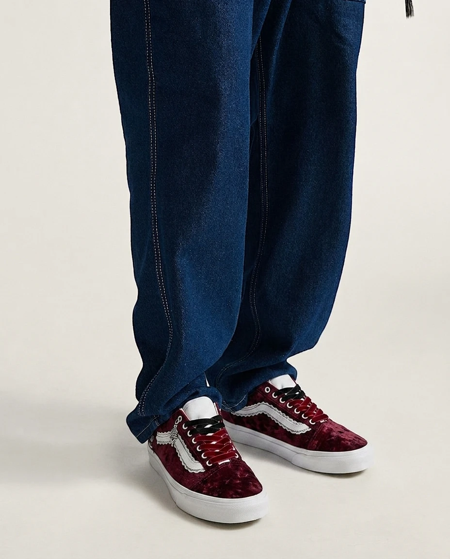 Vans Old Skool Shoes Blood Romantic Velvet Burgundy Velvet Goth Custom 2 Vans Old Skool Shoes Blood Romantic Velvet Burgundy Velvet Goth Custom - Image 2
