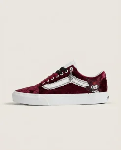 Blood Romantic Velvet Custom Vans Old Skool Shoes | Burgundy Velvet Goth