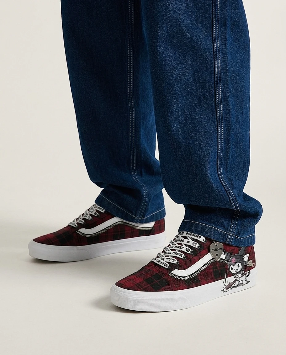 Vans Old Skool Shoes Punk Red Tartan Red Tartan Lace-up Custom 2 Vans Old Skool Shoes Punk Red Tartan Red Tartan Lace-up Custom - Image 2
