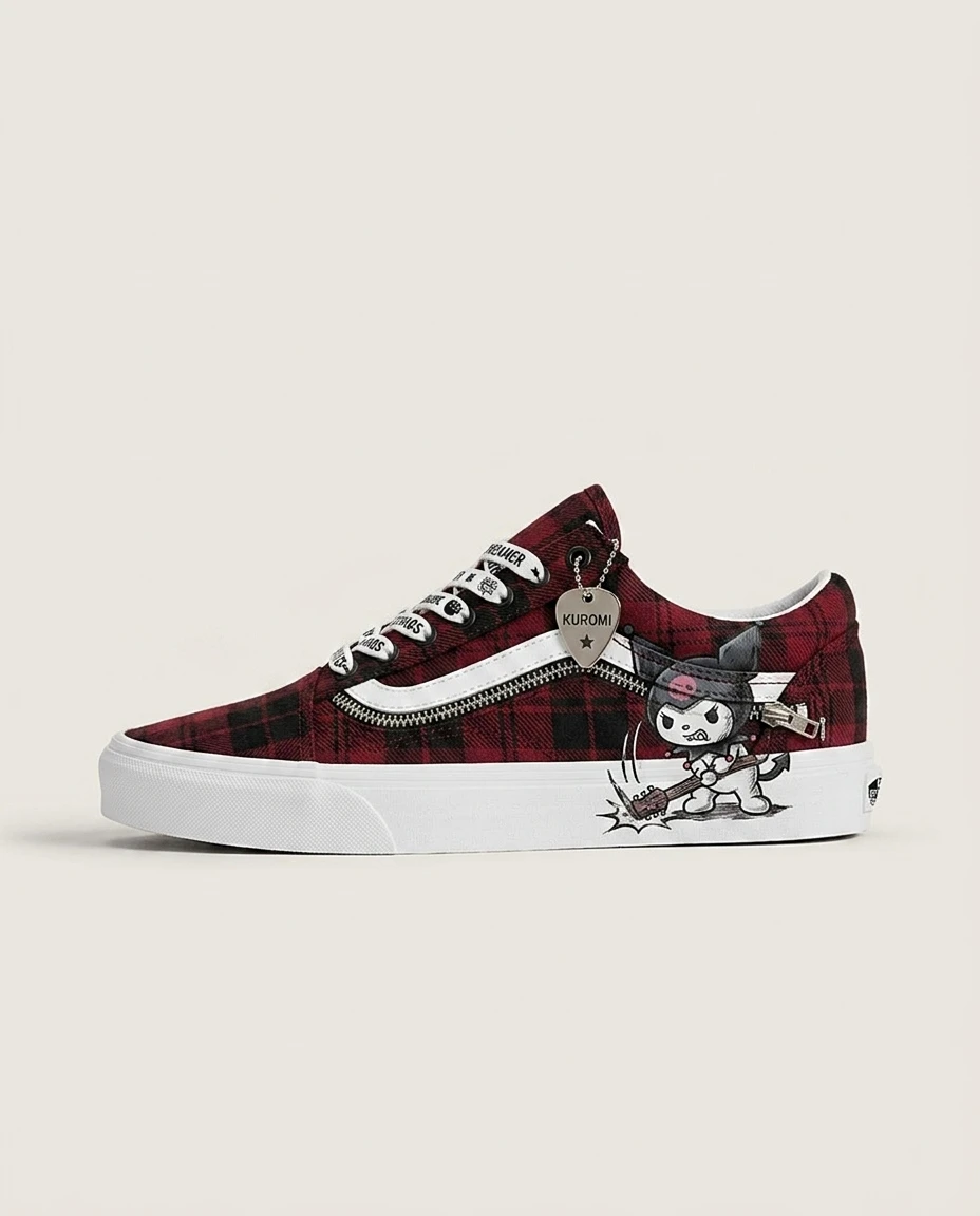 Vans Old Skool Shoes Punk Red Tartan Red Tartan Lace-up Custom 1 Vans Old Skool Shoes Punk Red Tartan Red Tartan Lace-up Custom