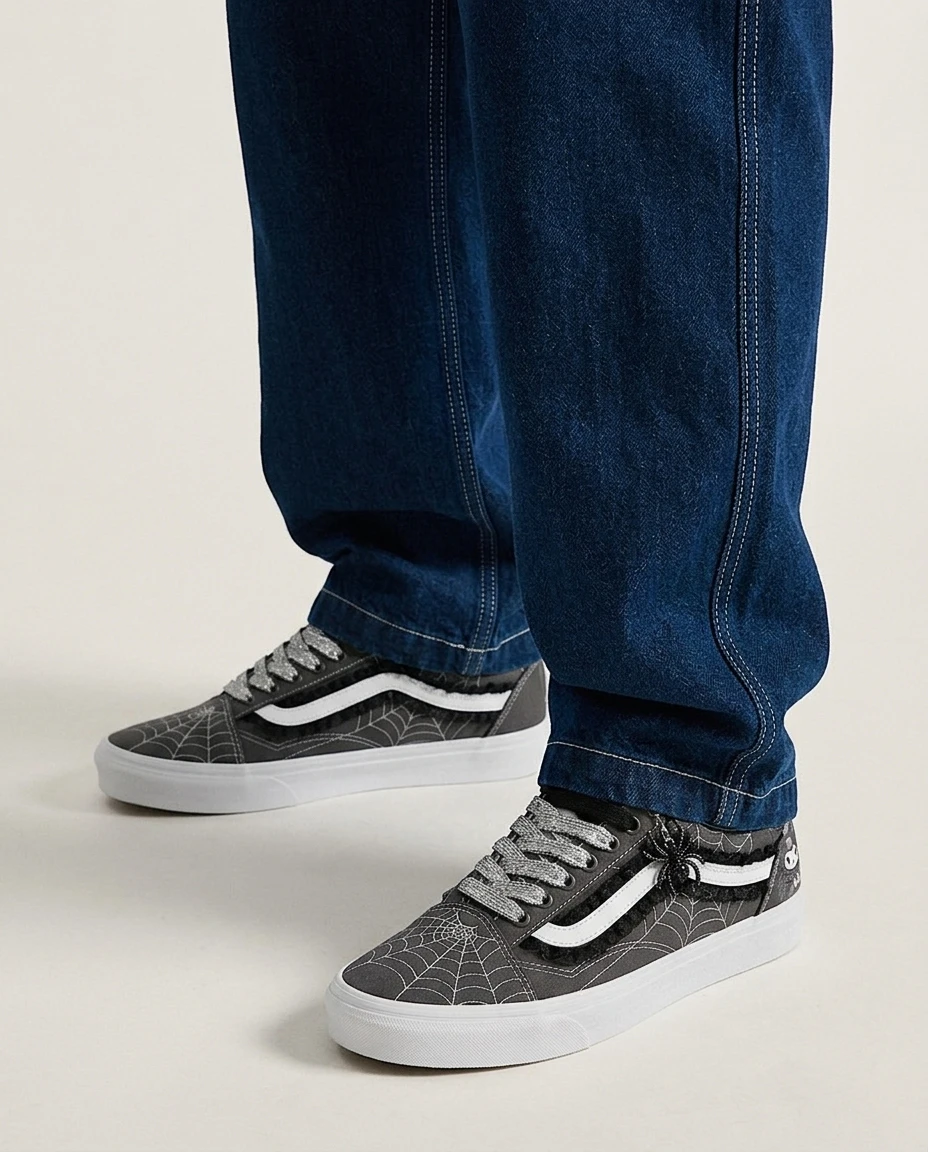 Vans Old Skool Shoes Lace Skull Spider Cobweb Stitch Detail Custom 2 Vans Old Skool Shoes Lace Skull Spider Cobweb Stitch Detail Custom - Image 2