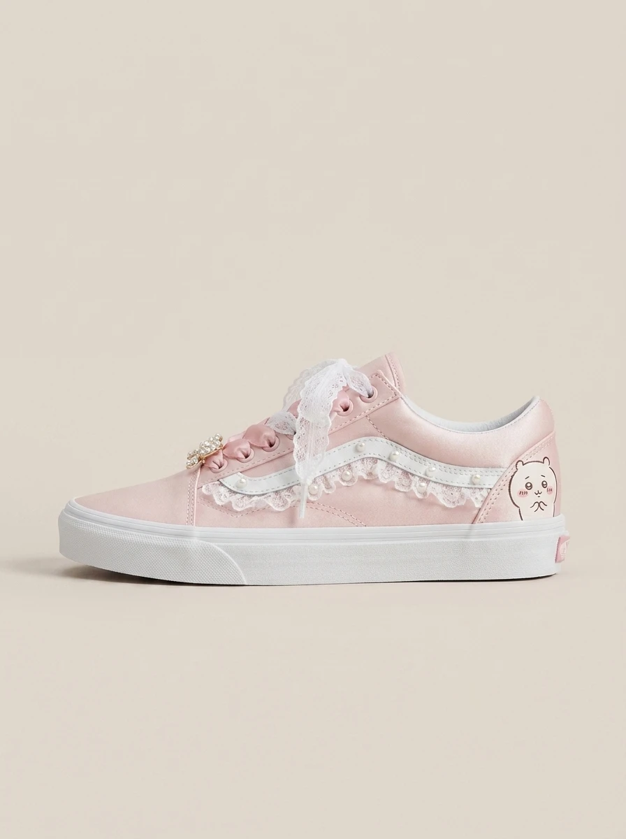 Vans Old Skool Shoes Pearl & Lace Maiden Pastel Lace-up Pearl And Lace Details Custom 1 Vans Old Skool Shoes Pearl & Lace Maiden Pastel Lace-up Pearl And Lace Details Custom