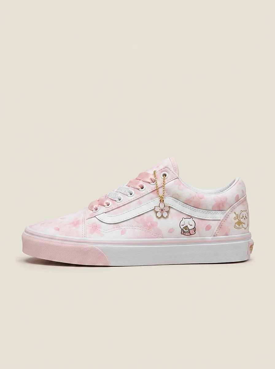 Vans Old Skool Shoes Sakura Festival Watercolor Lace-up Cherry Blossom Artwork Custom 1 Vans Old Skool Shoes Sakura Festival Watercolor Lace-up Cherry Blossom Artwork Custom