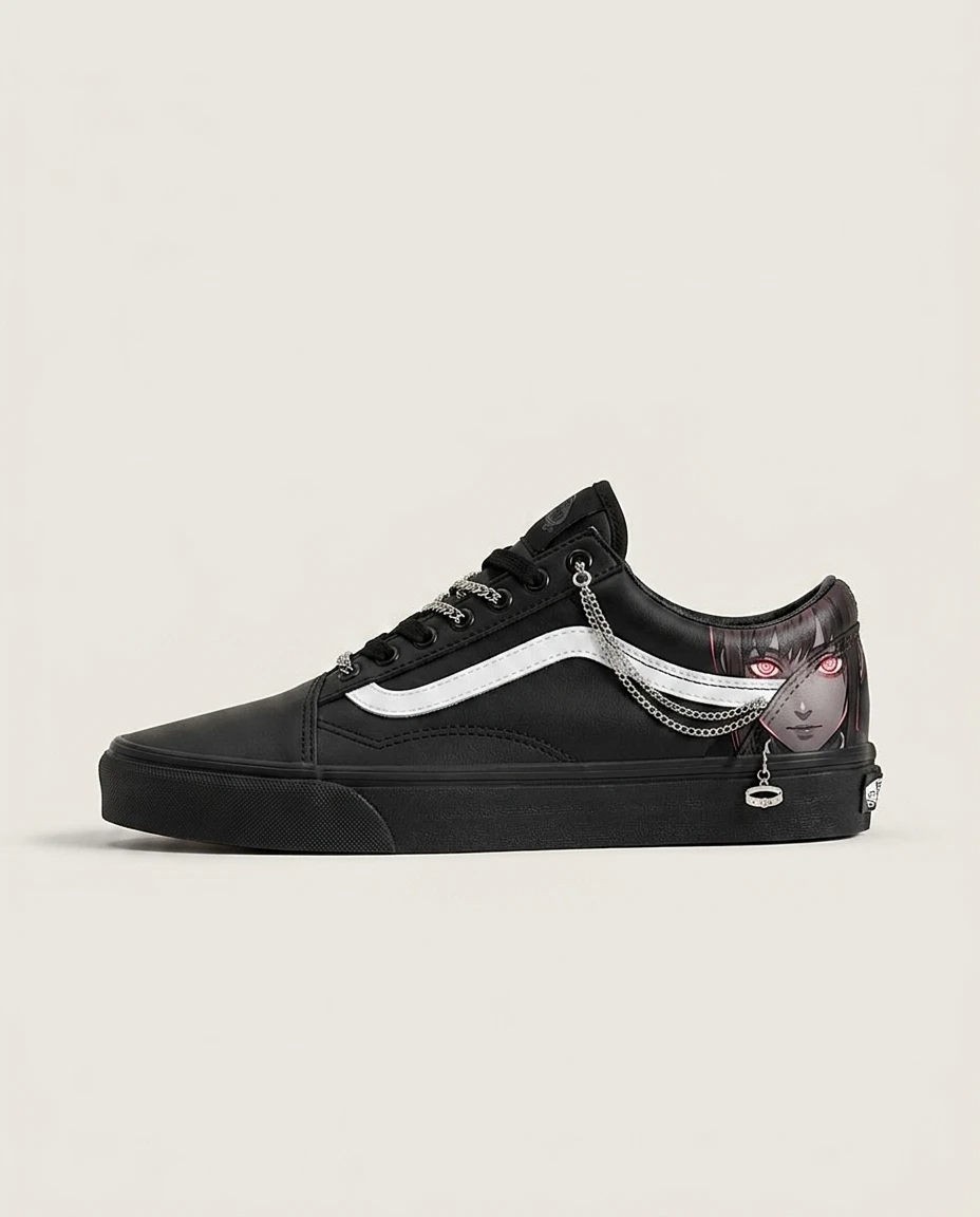 Vans Old Skool Shoes Devil s Control Chains Dark Anime Chain-wrapped Sidestripe Custom 1 Vans Old Skool Shoes Devil s Control Chains Dark Anime Chain-wrapped Sidestripe Custom