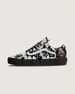 Bankai Black Ink Custom Vans Old Skool Shoes | Dark Anime Black Ink Graphic