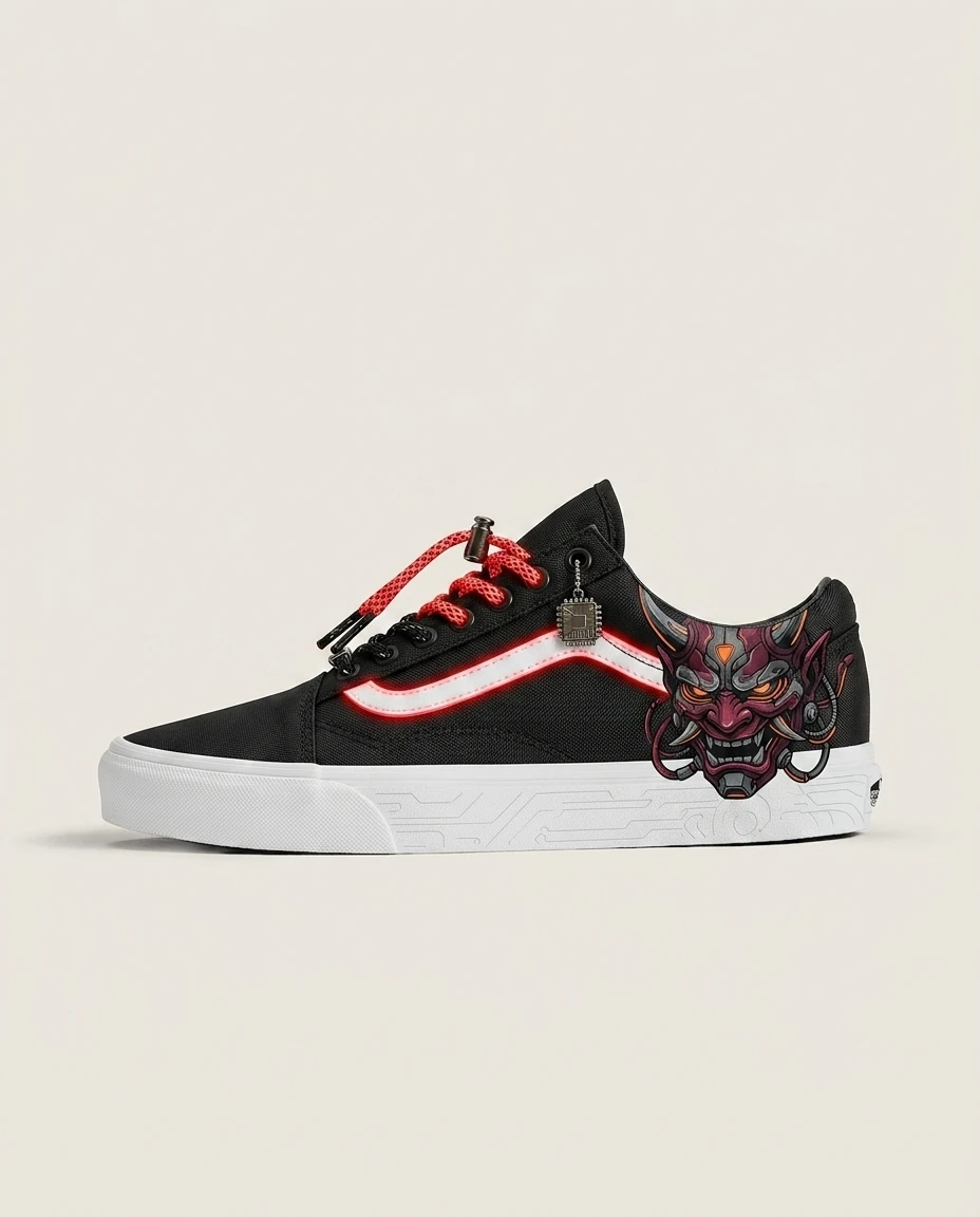 Vans Old Skool Shoes Cyberpunk Neon Oni Neon Oni Detailing Custom 1 Vans Old Skool Shoes Cyberpunk Neon Oni Neon Oni Detailing Custom