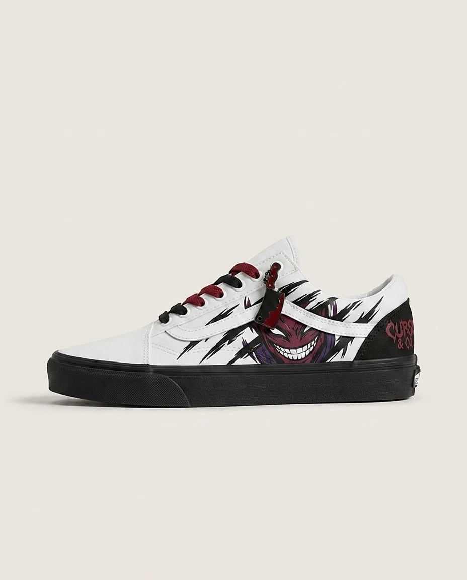 Vans Old Skool Shoes Crimson Slash Marks Dark Anime Lace-up Closure Custom 1 Vans Old Skool Shoes Crimson Slash Marks Dark Anime Lace-up Closure Custom