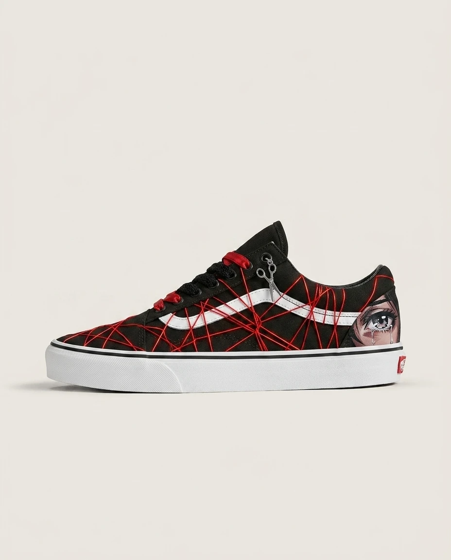 Vans Old Skool Shoes Red Thread of Fate Dark Anime Red Thread Artwork Custom 1 Vans Old Skool Shoes Red Thread of Fate Dark Anime Red Thread Artwork Custom