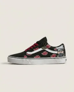 Akatsuki Crimson Clouds Custom Vans Old Skool Shoes | Black Red Cloud Artwork