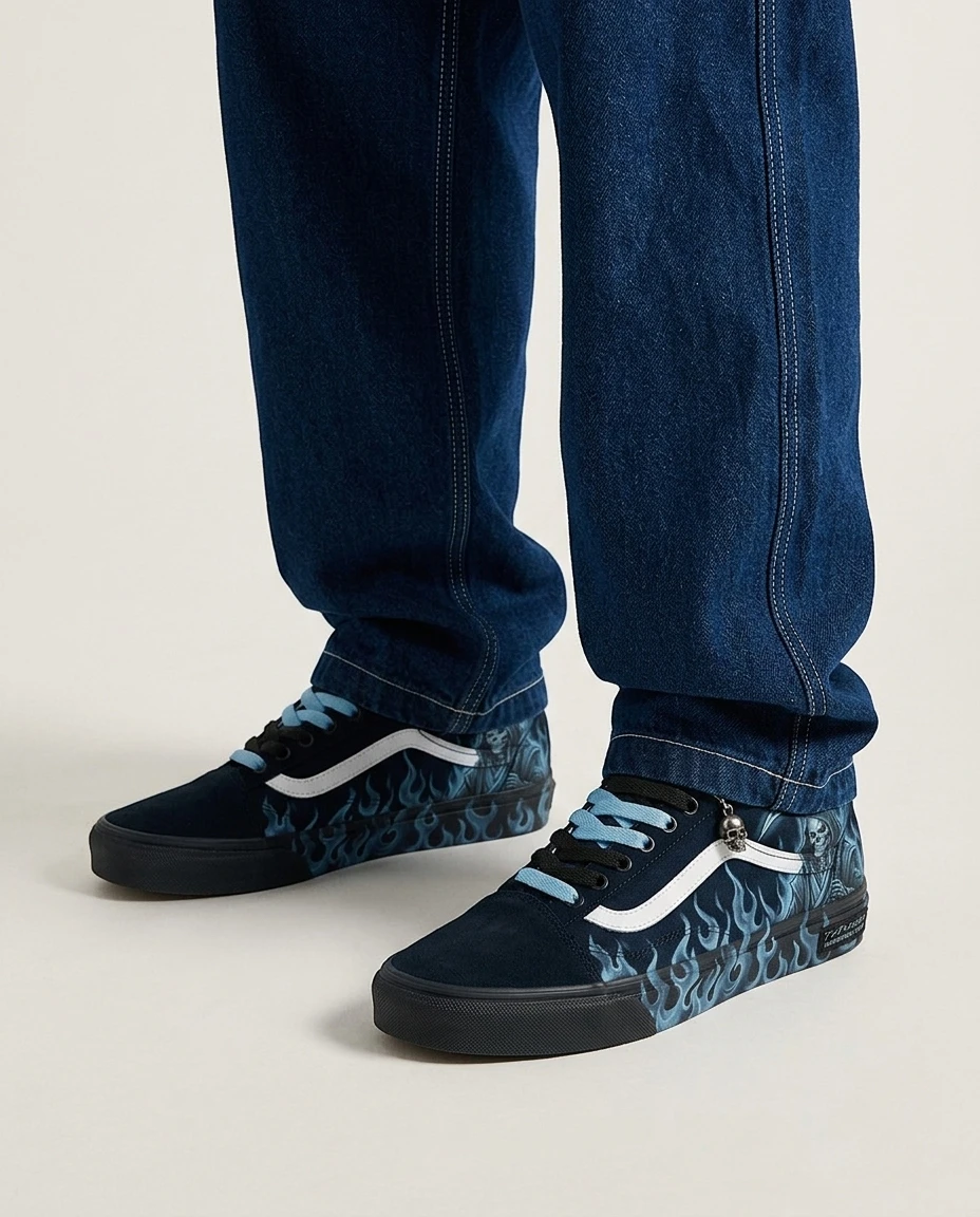 Vans Old Skool Shoes Underworld Blue Flames Dark Anime Blue Flame Artwork Custom 2 Vans Old Skool Shoes Underworld Blue Flames Dark Anime Blue Flame Artwork Custom - Image 2