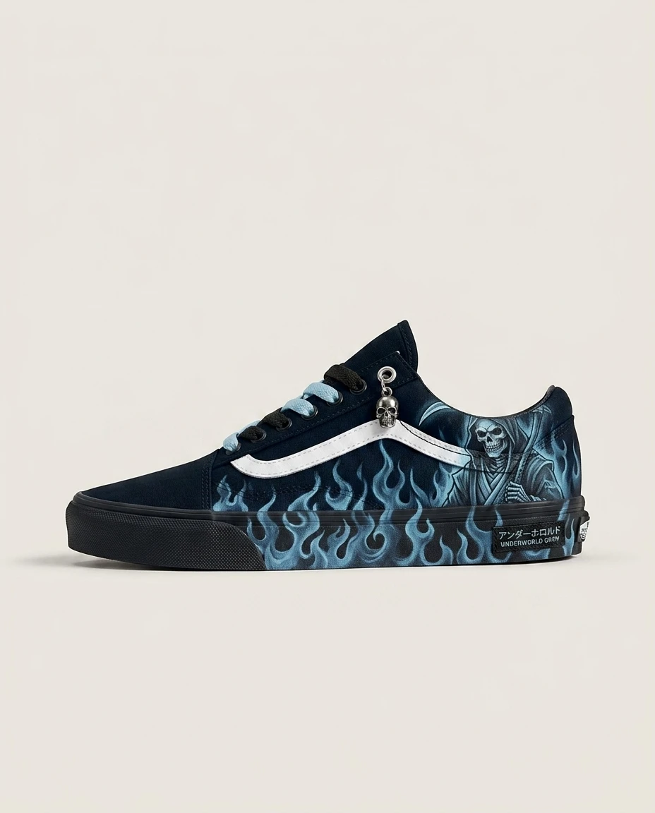 Vans Old Skool Shoes Underworld Blue Flames Dark Anime Blue Flame Artwork Custom 1 Vans Old Skool Shoes Underworld Blue Flames Dark Anime Blue Flame Artwork Custom
