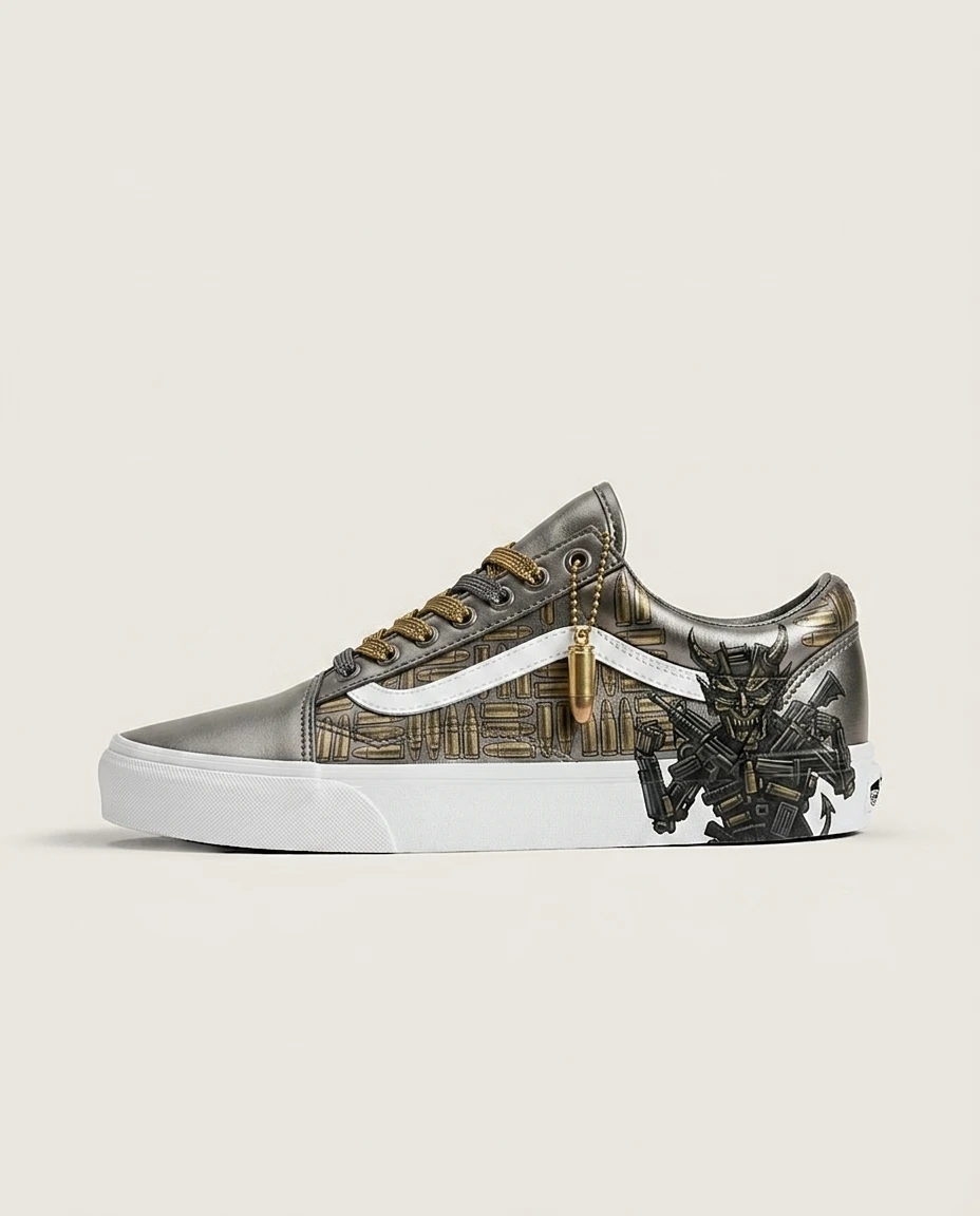 Vans Old Skool Shoes Gun Devil Bullet Shells Dark Anime Custom 1 Vans Old Skool Shoes Gun Devil Bullet Shells Dark Anime Custom