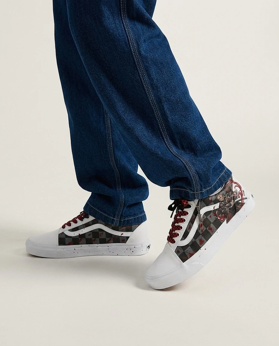 Vans Old Skool Shoes Monochrome Slaughter Checkers Dark Anime Custom 2 Vans Old Skool Shoes Monochrome Slaughter Checkers Dark Anime Custom - Image 2