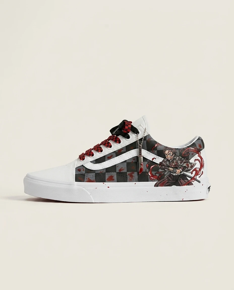 Vans Old Skool Shoes Monochrome Slaughter Checkers Dark Anime Custom 1 Vans Old Skool Shoes Monochrome Slaughter Checkers Dark Anime Custom