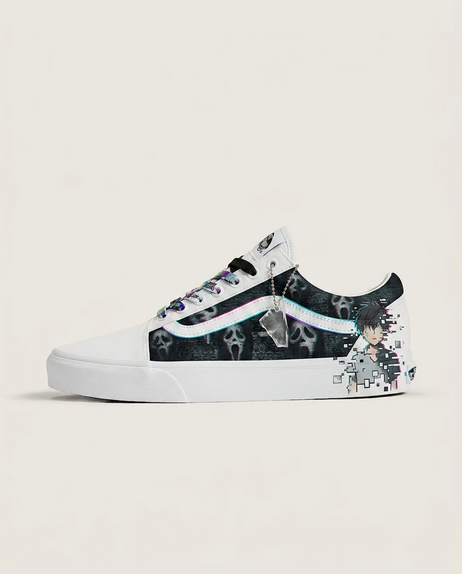 Vans Old Skool Shoes Corrupted Soul Glitch Dark Anime Custom 1 Vans Old Skool Shoes Corrupted Soul Glitch Dark Anime Custom