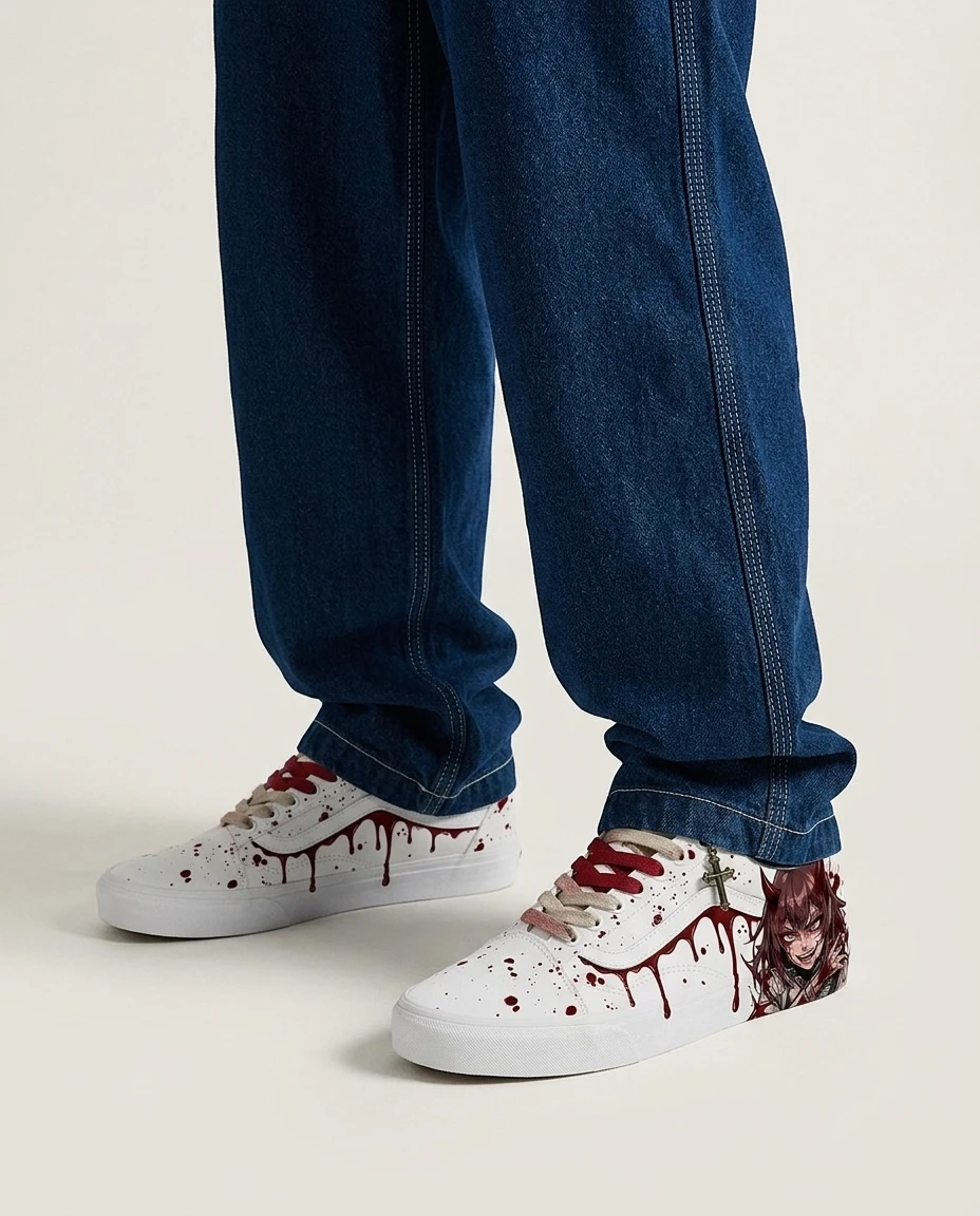 Vans Old Skool Shoes Blood Fiend Splatter Dip-Dye Blue Splatter Custom 2 Vans Old Skool Shoes Blood Fiend Splatter Dip-Dye Blue Splatter Custom - Image 2