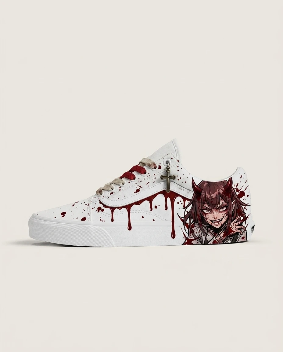 Vans Old Skool Shoes Blood Fiend Splatter Dip-Dye Blue Splatter Custom 1 Vans Old Skool Shoes Blood Fiend Splatter Dip-Dye Blue Splatter Custom
