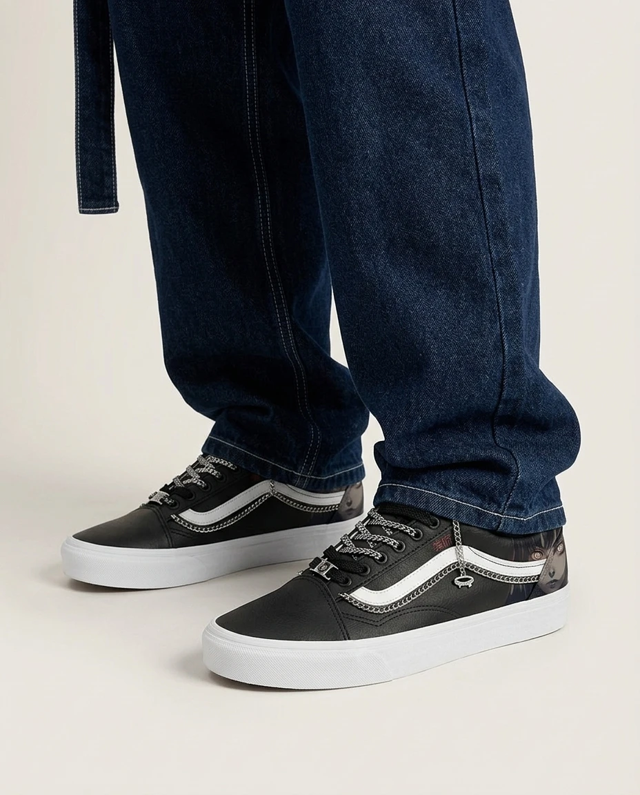 Vans Old Skool Shoes Devil s Control Chains Dark Anime Chained Sidestripe Custom 2 Vans Old Skool Shoes Devil s Control Chains Dark Anime Chained Sidestripe Custom - Image 2
