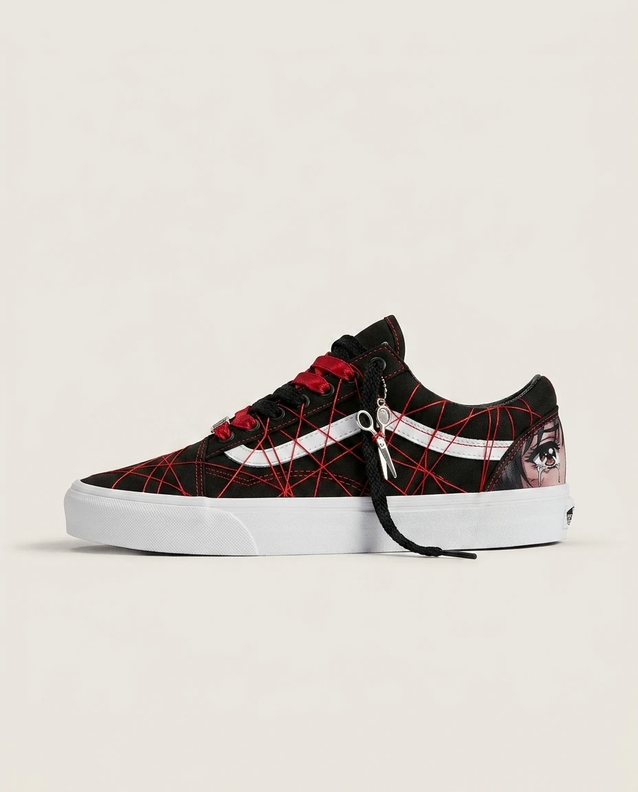 Vans Old Skool Shoes Red Thread of Fate Dark Anime Custom 1 Vans Old Skool Shoes Red Thread of Fate Dark Anime Custom