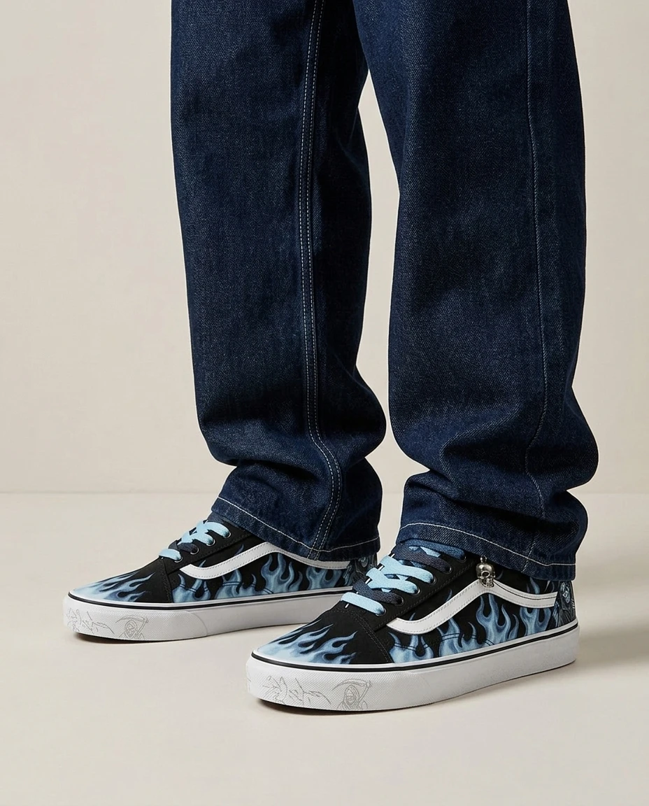 Vans Old Skool Shoes Underworld Blue Flames Dark Anime Blue Flame Artwork Custom 2 Vans Old Skool Shoes Underworld Blue Flames Dark Anime Blue Flame Artwork Custom - Image 2