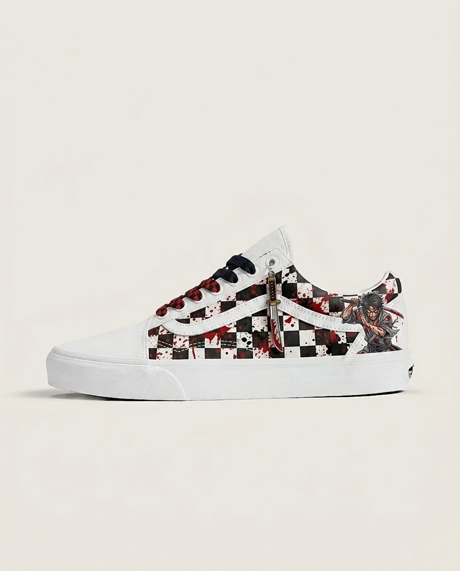 Vans Old Skool Shoes Monochrome Slaughter Checkers Dark Anime Checkerboard Custom 1 Vans Old Skool Shoes Monochrome Slaughter Checkers Dark Anime Checkerboard Custom
