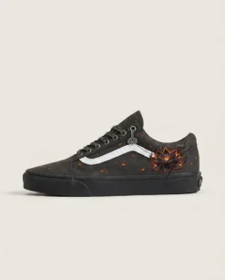 Black Lotus Ashes Custom Vans Old Skool Shoes | Dark Anime Ember Artwork