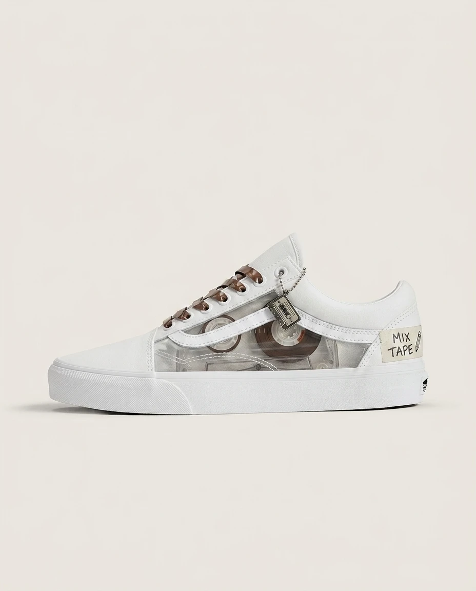 Vans Old Skool Shoes Mixtape Cassette 90s Retro Cassette Graphics Custom 1 Vans Old Skool Shoes Mixtape Cassette 90s Retro Cassette Graphics Custom
