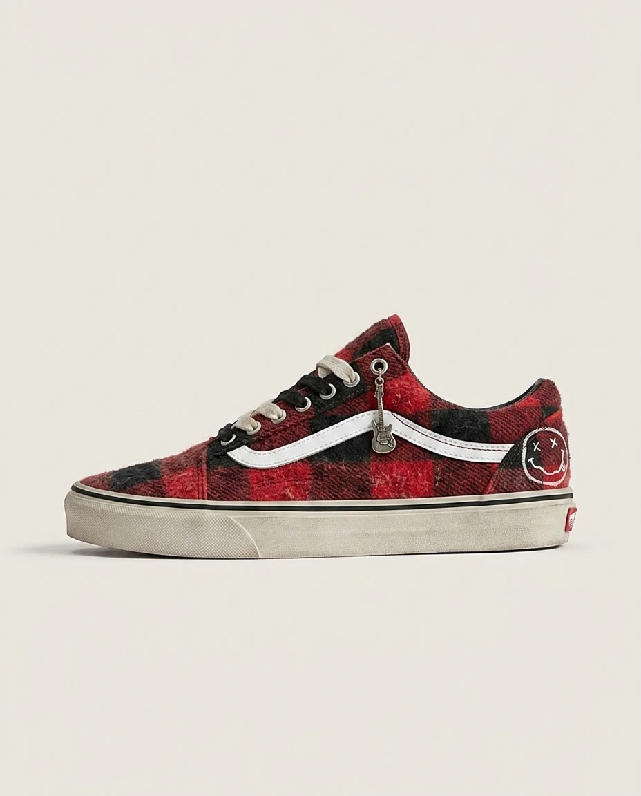Vans Old Skool Shoes Grunge Flannel 90s Retro Custom 1 Vans Old Skool Shoes Grunge Flannel 90s Retro Custom