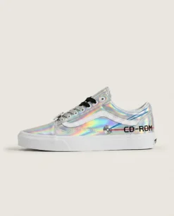 CD ROM Rainbow Foil Custom Vans Old Skool Shoes | Reflective Silver Y2K Cd-rom Detailing