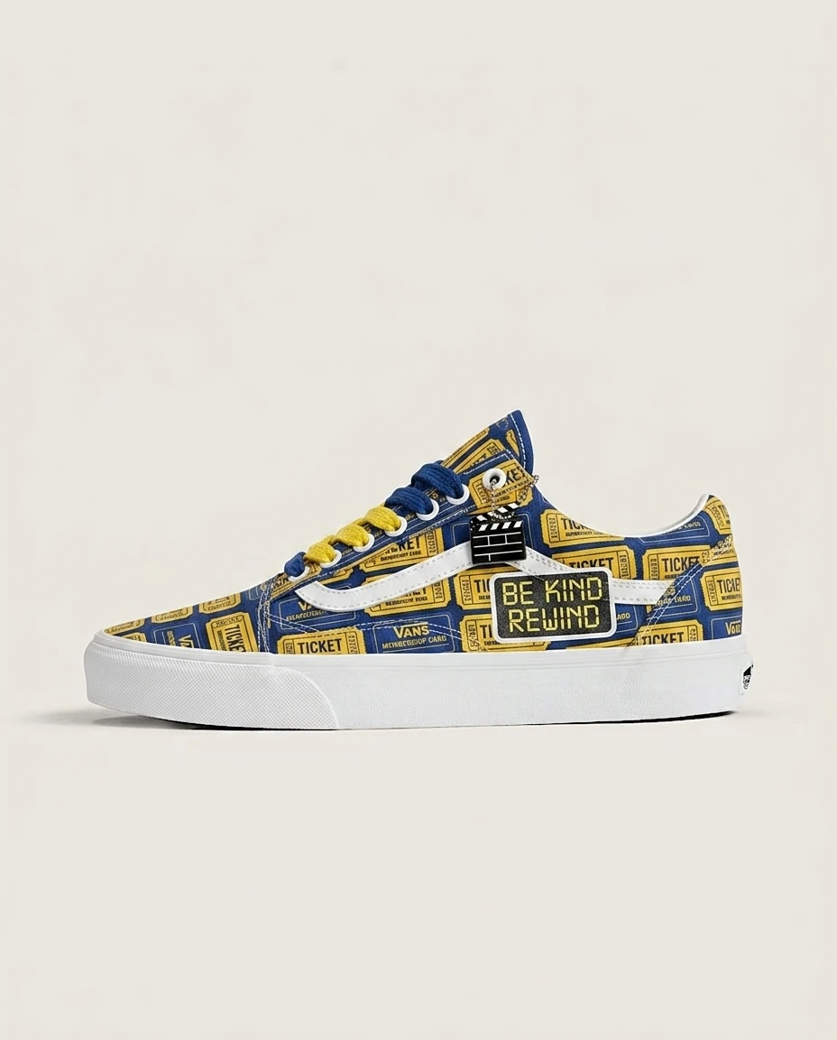 Vans Old Skool Shoes Video Rental Blue/Yellow 90s Retro Video Rental Color Blocking Custom 1 Vans Old Skool Shoes Video Rental Blue/Yellow 90s Retro Video Rental Color Blocking Custom