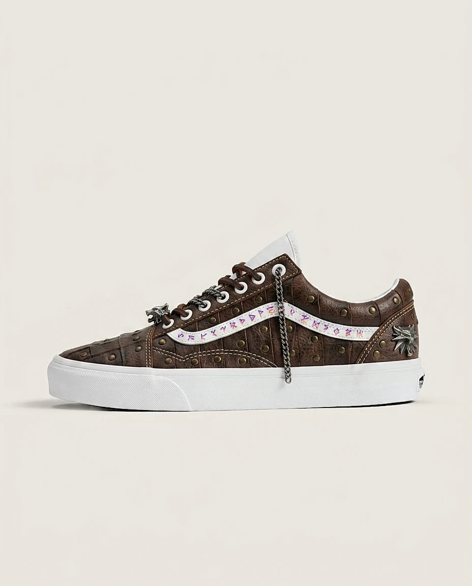 Vans Old Skool Shoes Witcher s Silver Fantasy Gaming Rune And Wolf Details Custom 1 Vans Old Skool Shoes Witcher s Silver Fantasy Gaming Rune And Wolf Details Custom